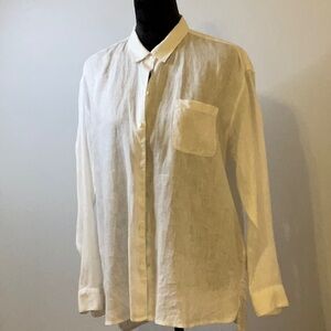 J. Jill White Love Linen Long sleeved shirt w/ pearl buttons. 100% Linen.